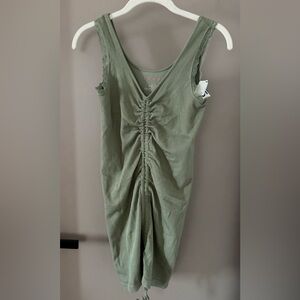 Olive Green Sleeveless Ruched Dress